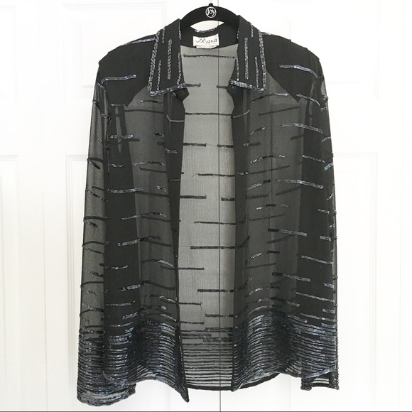 Beaded Sequin 2-piece Sheer Long Sleeve & Tank Top - Picture 3 of 8